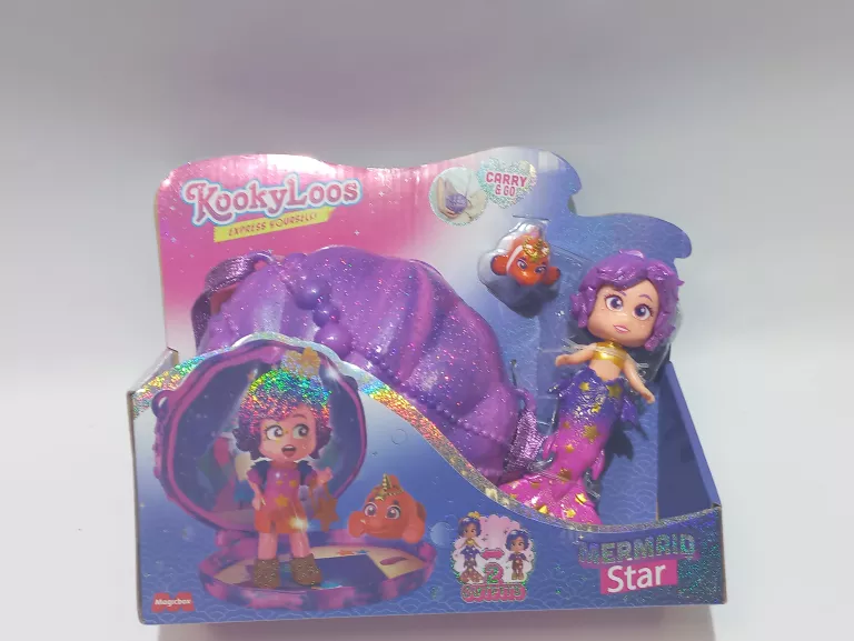 KOOKYLOOS MERMAID STAR Z MUSZELKĄ-TOREBKĄ, UBRANIAMI ORAZ AKCESORIAMI.