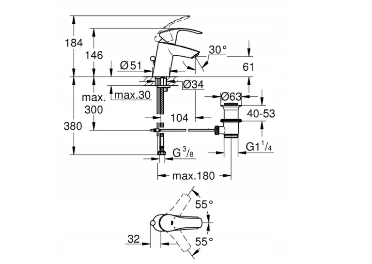 GROHE EUROSMART BATERIA UMYWALKOWA, ROZMIAR S GROHE 33265002 4005176861543