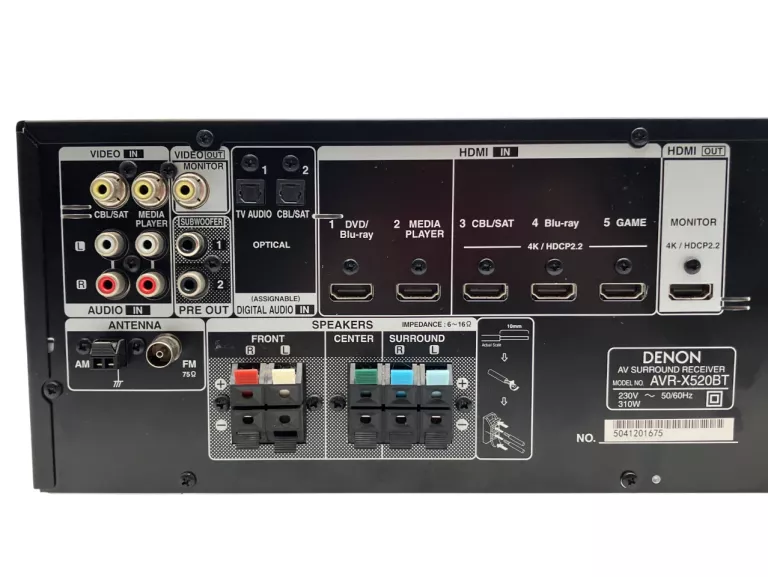AMPLITUNER DENON AVR-X520BT 5.1 650W 4K RADIO FM