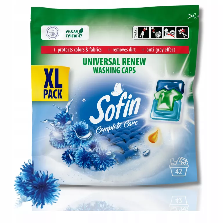 KAPSUŁKI DO PRANIA BIAŁEGO I JASNEGO SOFIN COMPLETE CARE XL 42 SZTUKI