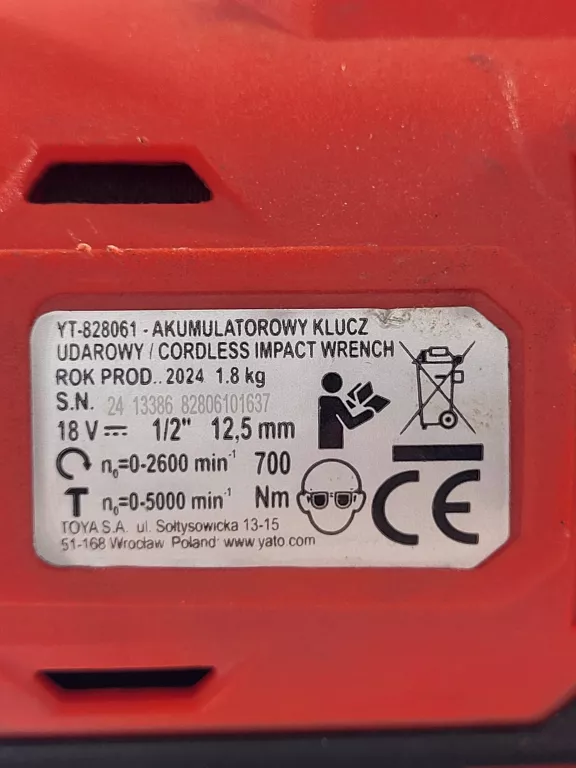 KLUCZ UDAROWY YATO YT-828061 18 V WALIZKA