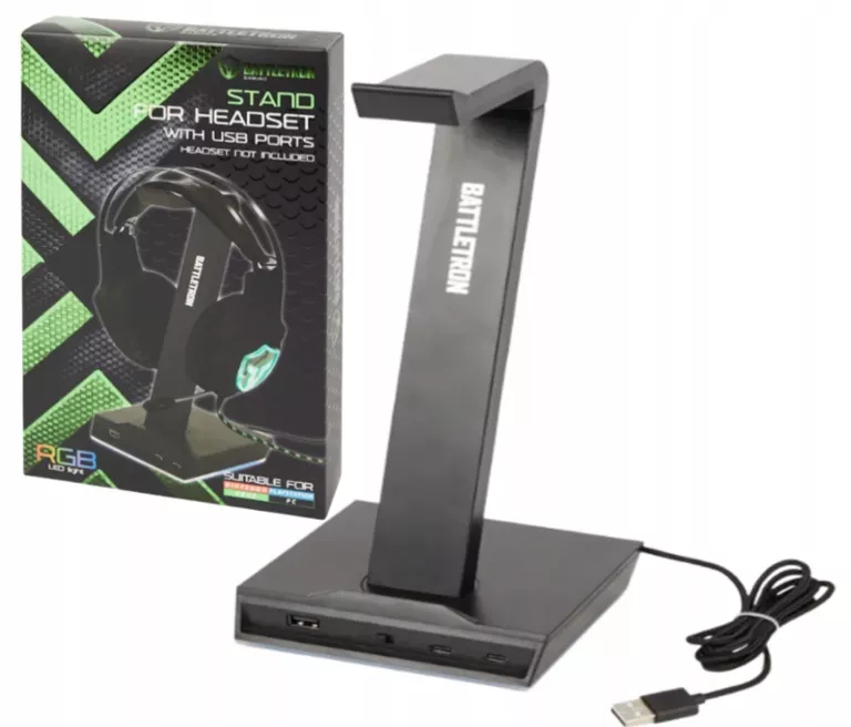 STOJAK NA SŁUCHAWKI PODŚWIETLANY UCHWYT LED 3X USB