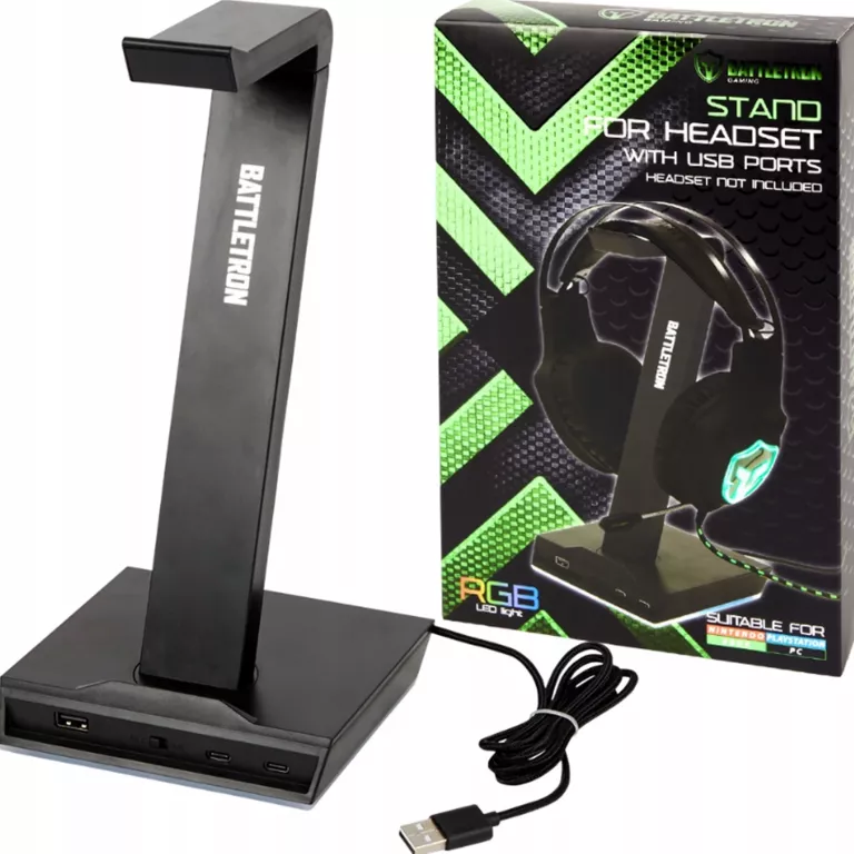 STOJAK NA SŁUCHAWKI PODŚWIETLANY UCHWYT LED 3X USB
