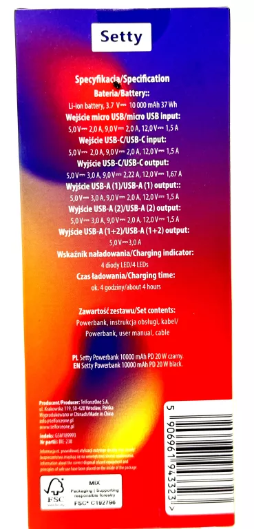 POWER BANK POWERBANK 10000 MAH SETTY 1X USB C 2X USB