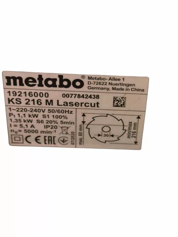 METABO KS 216 M LASERCUT UKOŚNICA