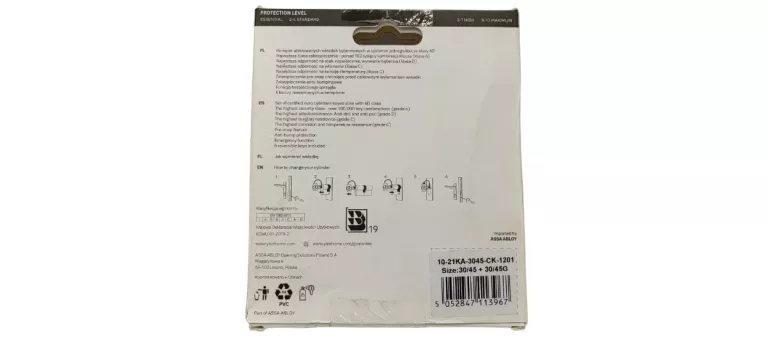 WKŁADKA 30/45 + WKŁADKA Z GAŁKĄ 30G/45 ASSA ABLOY, NIKIEL, ATEST, 6D