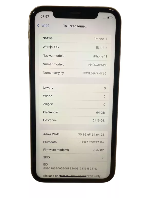 TELEFON IPHONE 11 64GB KOMPLET . KONDYCJA 89%