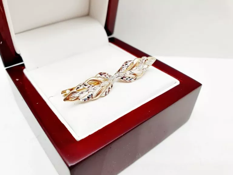 CUDNE ELEGANCKIE ZŁOTE KOLCZYKI LISTKI P585 14CT BIAŁE ŻÓŁTE ZŁOTO 2,33G