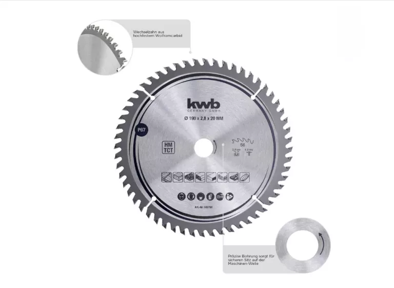 P67 TARCZA TNĄCA Z WĘGLIKÓW SPIEKANYCH KWB 190 X 20 MM 1 SZT