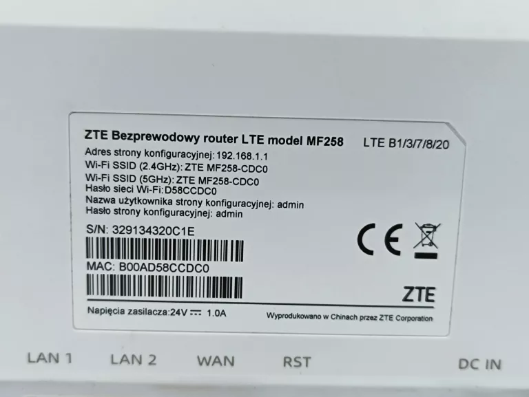 ROUTER Z ANTENĄ ZEWNĘTRZNĄ ZTE MF258 KOMPLET