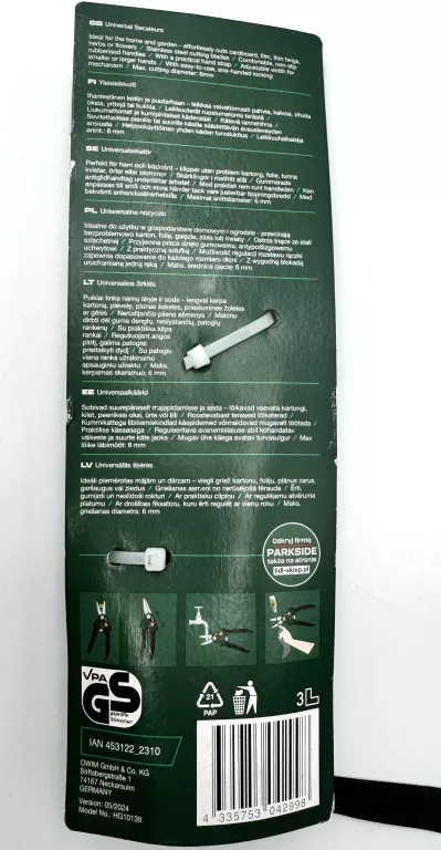 SEKATOR OGRODOWY RĘCZNY DO GAŁĘZI KRZEWÓW NOŻYCE STAL PARKSIDE 6MM