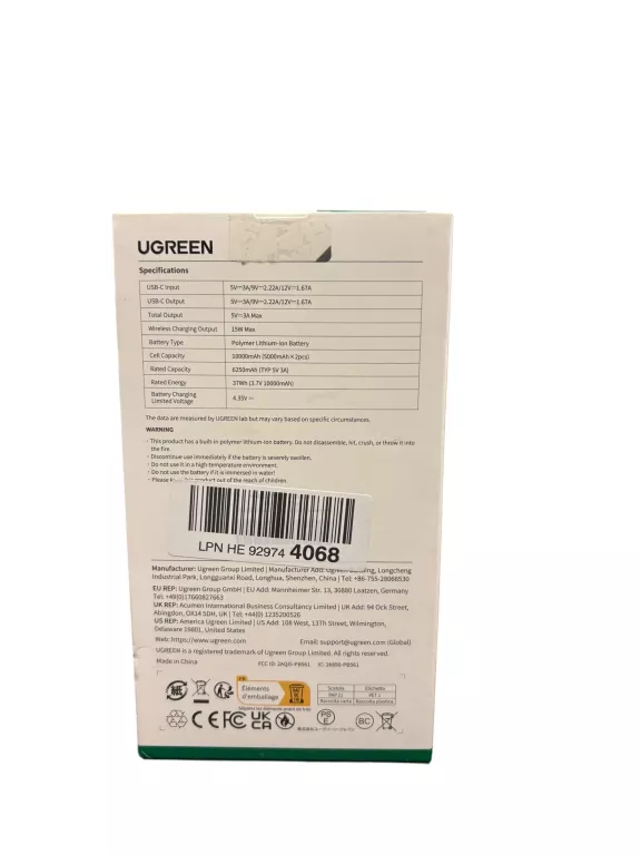 POWERBANK MAGNETYCZNY 10000MAH UGREEN PB561, USB-C, 20W CZARNY