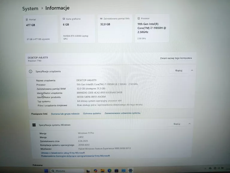 LAPTOP DELL PRECISION 7760 I7 32GB 512GB NVIDIA