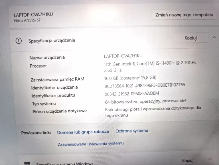 LAPTOP ACER NITRO 5 15,6 " INTEL CORE I5 16 GB / 512 GB CZARNY