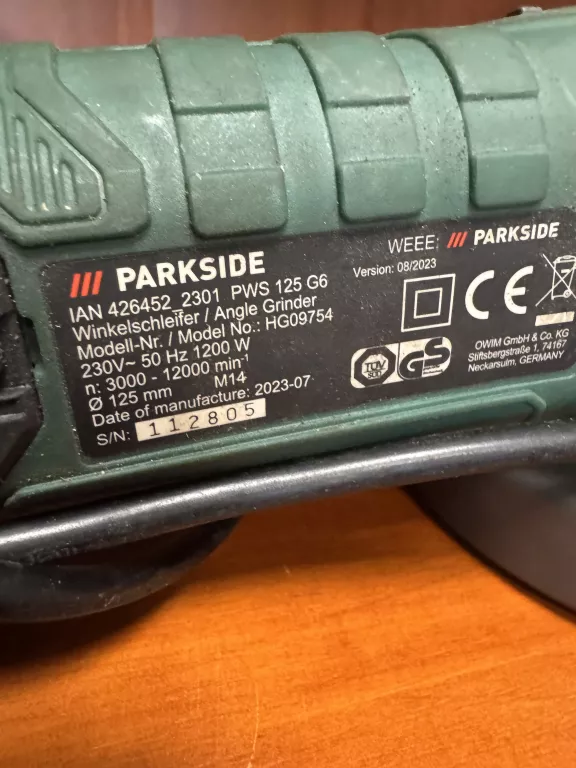 SZLIFIERKA PARKSIDE PWS 125 G6,PUD