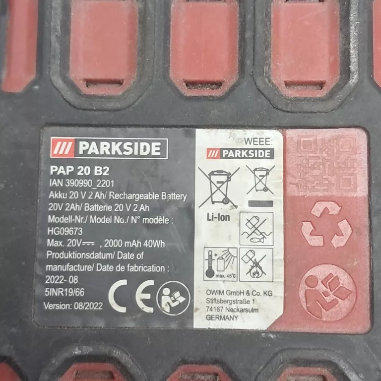 WKRĘTARKA PARSIDE PABS 20-LI G8+AKU2.0