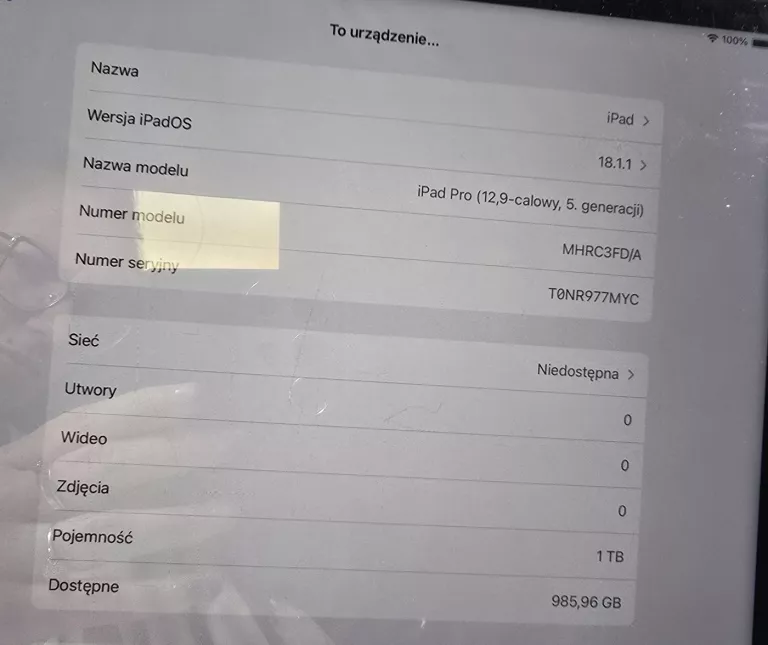 TABLET APPLE IPAD PRO 12,9 5GEN 1TB!