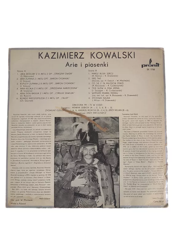 PŁYTA WINYLOWA KAZIMIERZ KOWALSKI ARIE I PIOSENKI