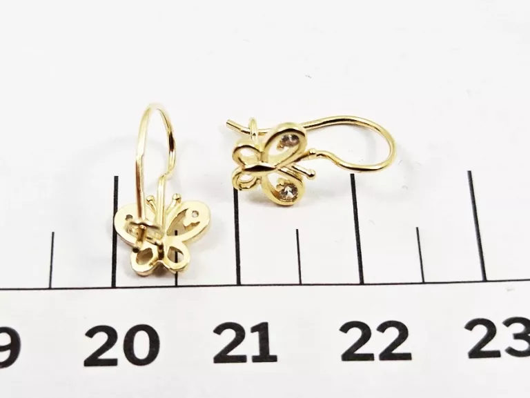 ZŁOTO 585 - KOLCZYKI "MOTYLKI", WAGA 1,06 G /WYM. 8X6 MM /ANG. ZAPIĘCIE