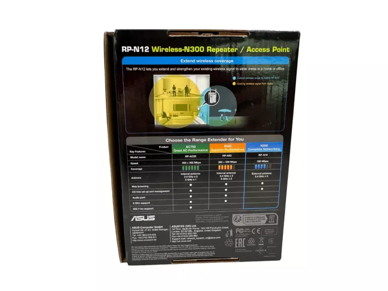 WZMACNIACZ WIFI ASUS RP-N12 (802.11B/G/N 300MB/S) 2,4 GHZ