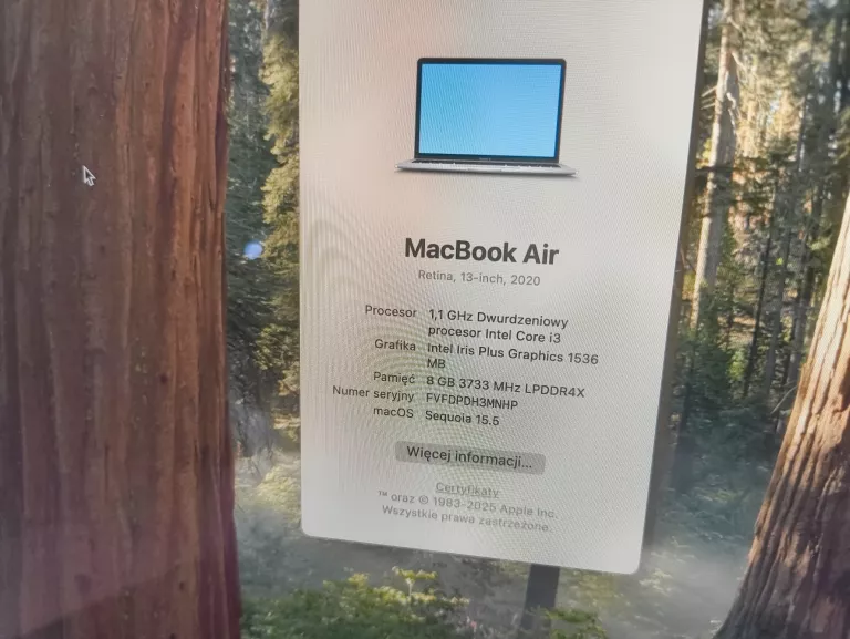 LAPTOP MACBOOK AIR A2179 I3 8/256 *BRAK ŁADOWARKI*