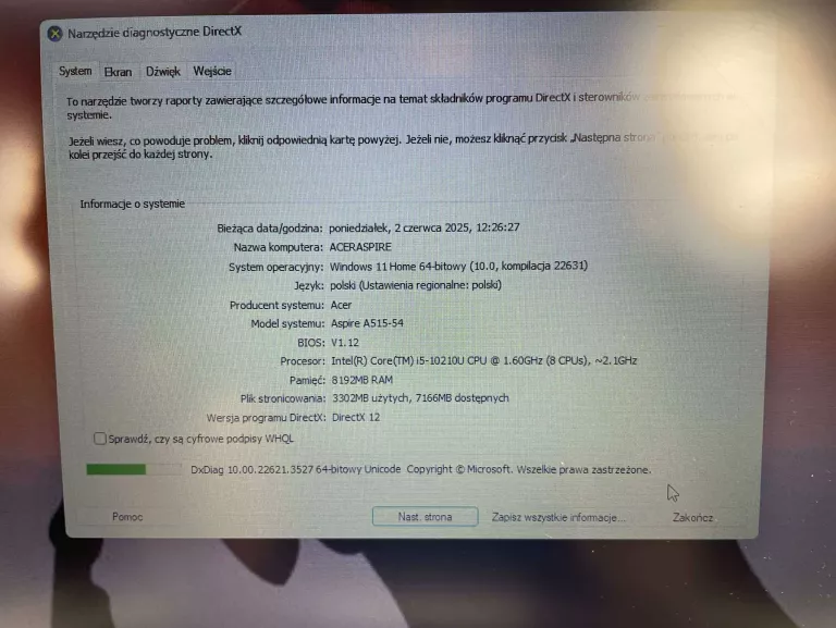 LAPTOP ASUS ASPIRE A515-54 I5 10GEN 8/512 GB SSD TORBA ZASILACZ