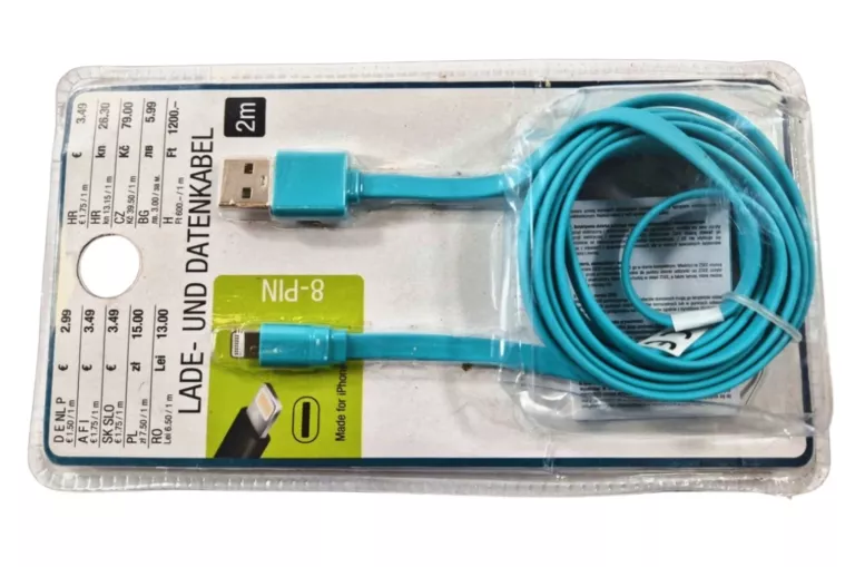 DŁUGI NIEBIESKI KABEL APPLE IPHONE USB DO LIGHTNING 2 METRY