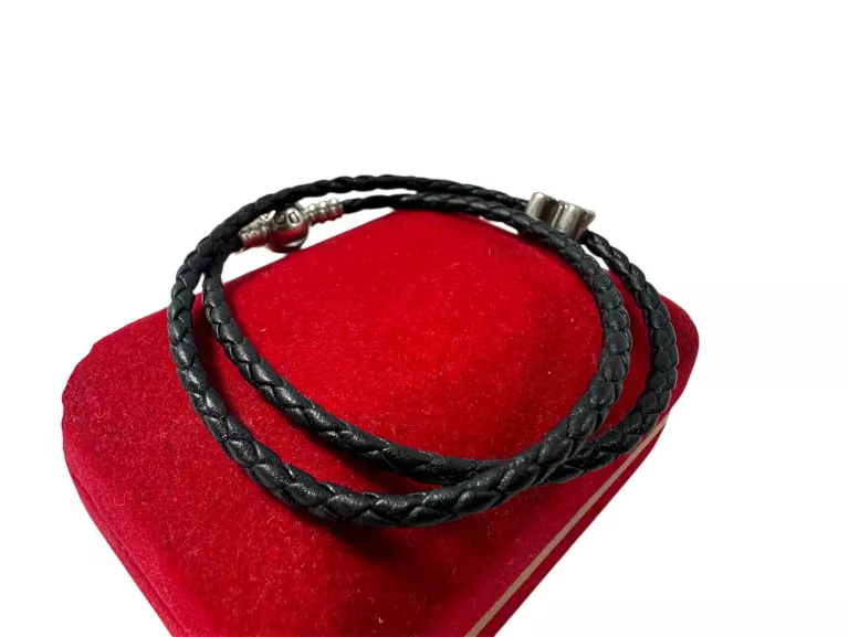 PODWÓJNA PLECIONA BRANSOLETKA SKÓRA /SREBRO PANDORA 38CM + CHARMS