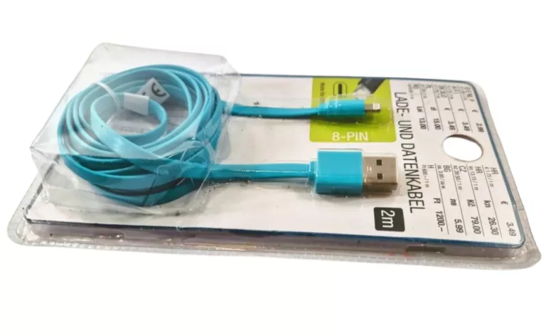 DŁUGI NIEBIESKI KABEL APPLE IPHONE USB DO LIGHTNING 2 METRY