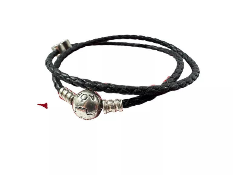 PODWÓJNA PLECIONA BRANSOLETKA SKÓRA /SREBRO PANDORA 38CM + CHARMS