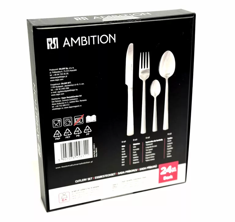 KOMPLET SZTUĆCÓW AMBITION DARK 24 EL. 6 OSÓB STAL NIERDZEWNA