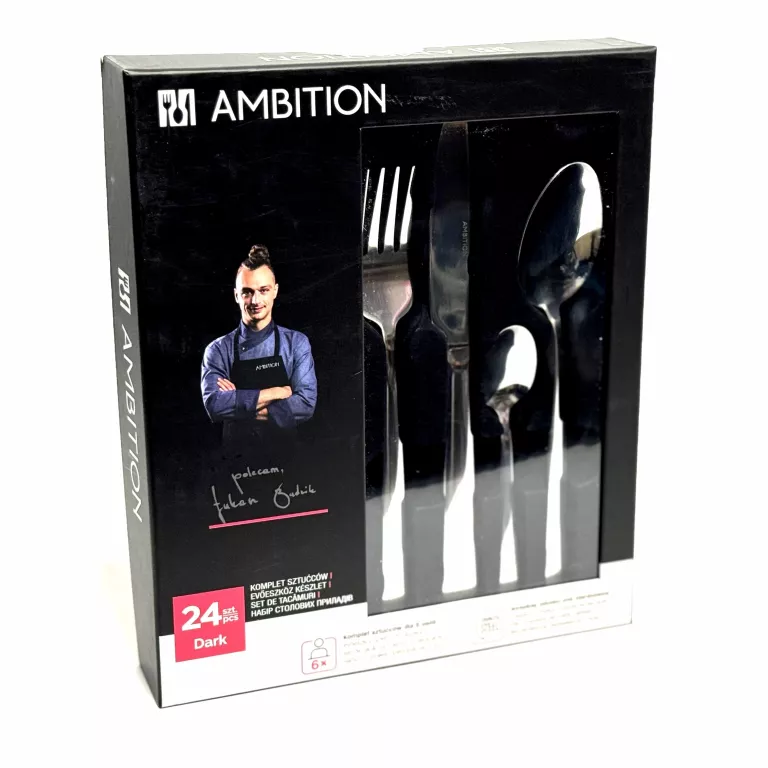 KOMPLET SZTUĆCÓW AMBITION DARK 24 EL. 6 OSÓB STAL NIERDZEWNA