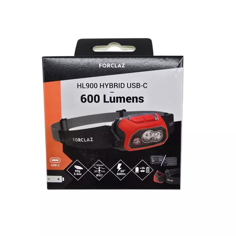 LAMPKA CZOŁÓWKA TREKKINGOWA FORCLAZ HL900 USB V3 -600 LUMENÓW CZERWONA