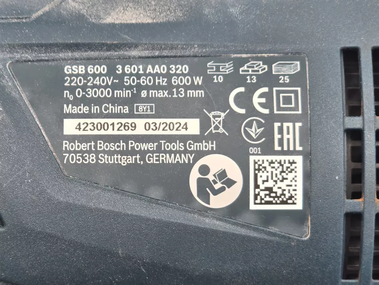 WIERTARKA UDAROWA BOSCH PROFESSIONAL GSB 600  600W 230V + AKCESORIA