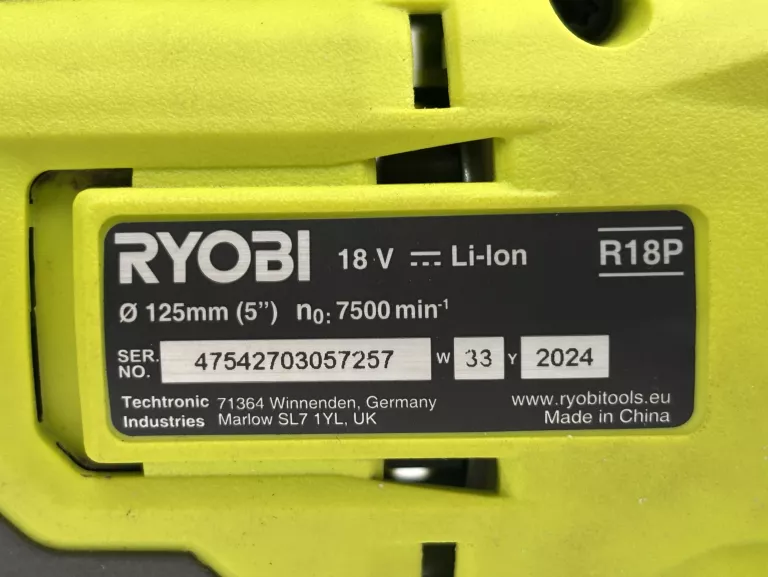 POLERKA AKUMULATOROWA RYOBI ONE+ R18P-0 125MM 18V - ZESTAW, GW.04.2027R