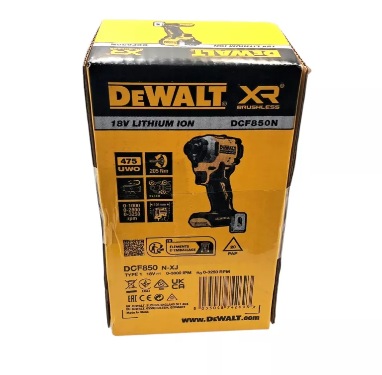 DEWALT ZAKRĘTARKA UDAROWA BEZSZCZOTKOWA 18V XR 1/4" 206NM BODY DCF850N