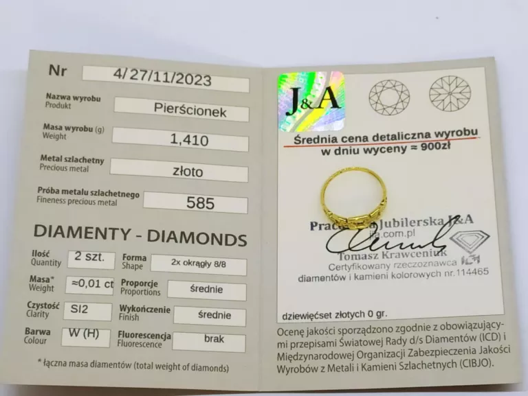 ZŁOTY PIERŚCIONEK Z BRYLANTAMI 585