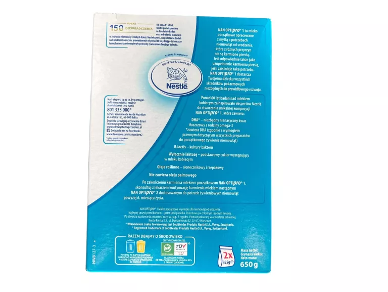 NESTLE NAN OPTIPRO 1 MLEKO POCZĄTKOWE 650 G