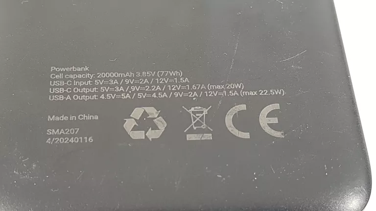 SILVER MONKEY POWERBANK 20.000MAH USB-A USB-C PD 22,5W