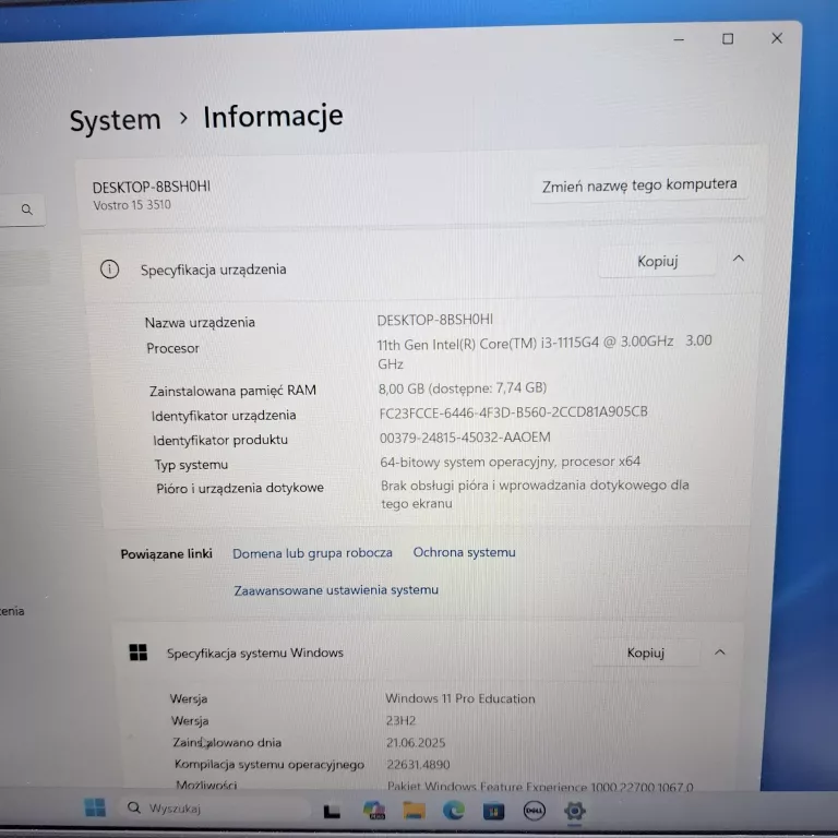 LAPTOP DELL VOSTRO 15 3510 8/256GB INTEL I3