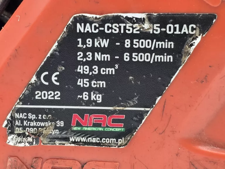 PILARKA ŁAŃCUCHOWA SPALINOWA NAC CST52-45-01AC 45CM 1,9KM - OPIS