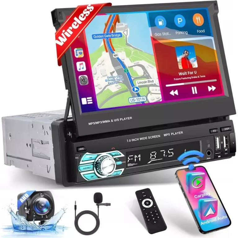 RADIO HIKITY SINGLE DIN WIRELESS CARPLAY CAR STEREO Z 7-CALOWYM EKRANEM
