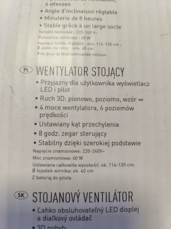 WENTYLATOR PODŁOGOWY SILVERCREST SV 60B3