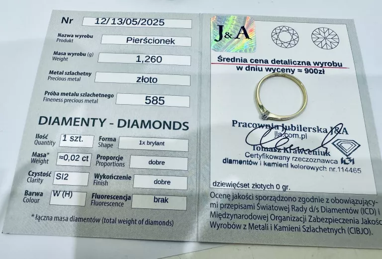 PIĘKNY PIERŚCIONEK Z BRYLANTEM