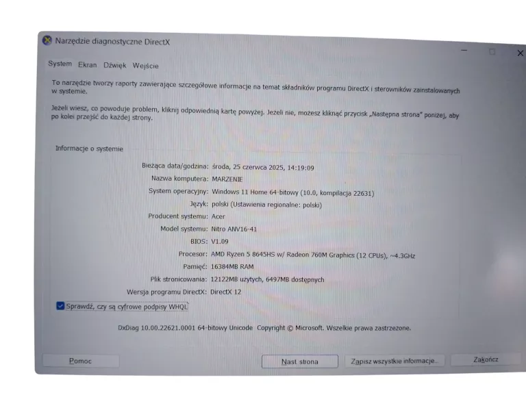 LAPTOP ACER NITRO V 16 PAPIERY PUDEŁKO