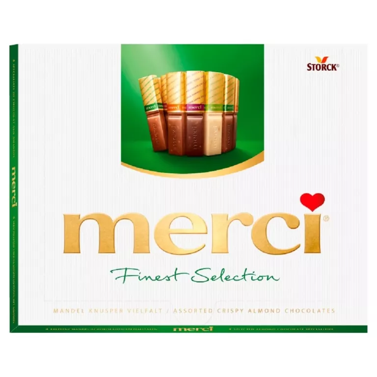 MERCI BOMBONIERKA ZIELONA CZEKOLADKI Z MIGDAŁAMI 250G