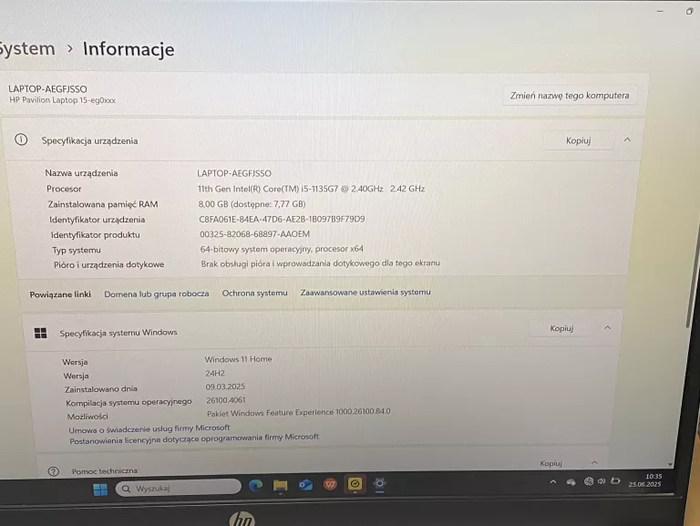 LAPTOP 15,6"  HP PAVILION 15-EG0033NW (I5-1135G7/512GB/8GB/WIN 11