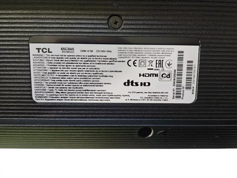 TELEWIZOR TCL 65C845 65" MINILED 4K 144HZ GOOGLE TV DVB-T2 GW DO 06.2026