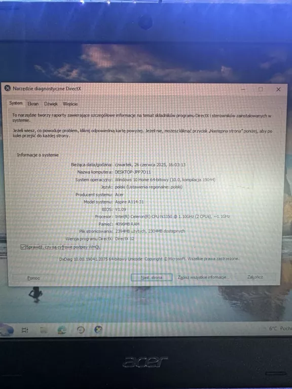 LAPTOP ACER ASPIRE 1 A114-31 N17Q4 4/64GB/WIN 10HOME/INTEL CELERON/GR.ZINT