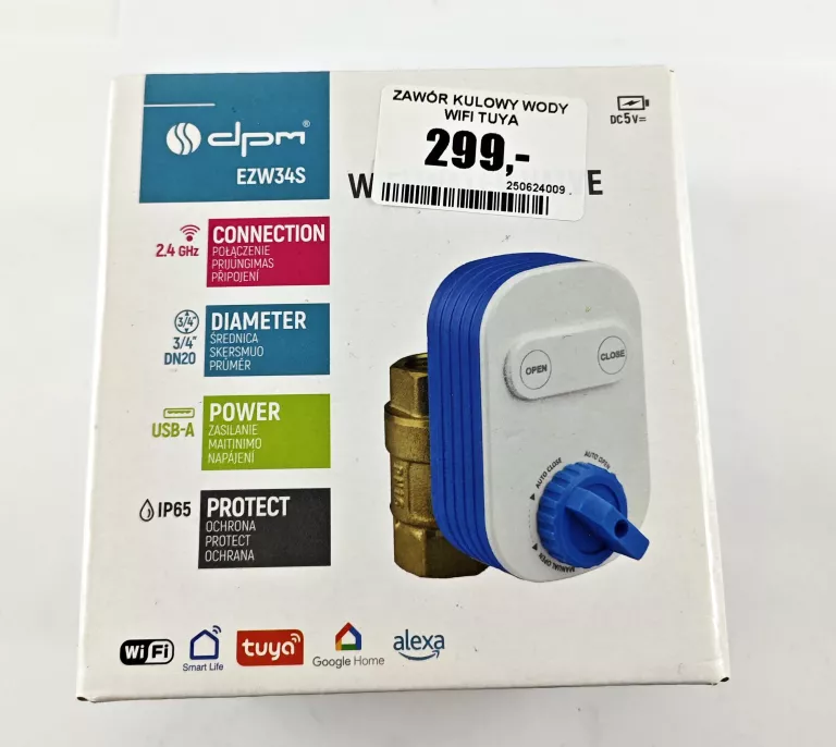 ZAWÓR KULOWY WODY WIFI TUYA AUTOMATYCZNY DO RUR DN20 3/4" USB IP65